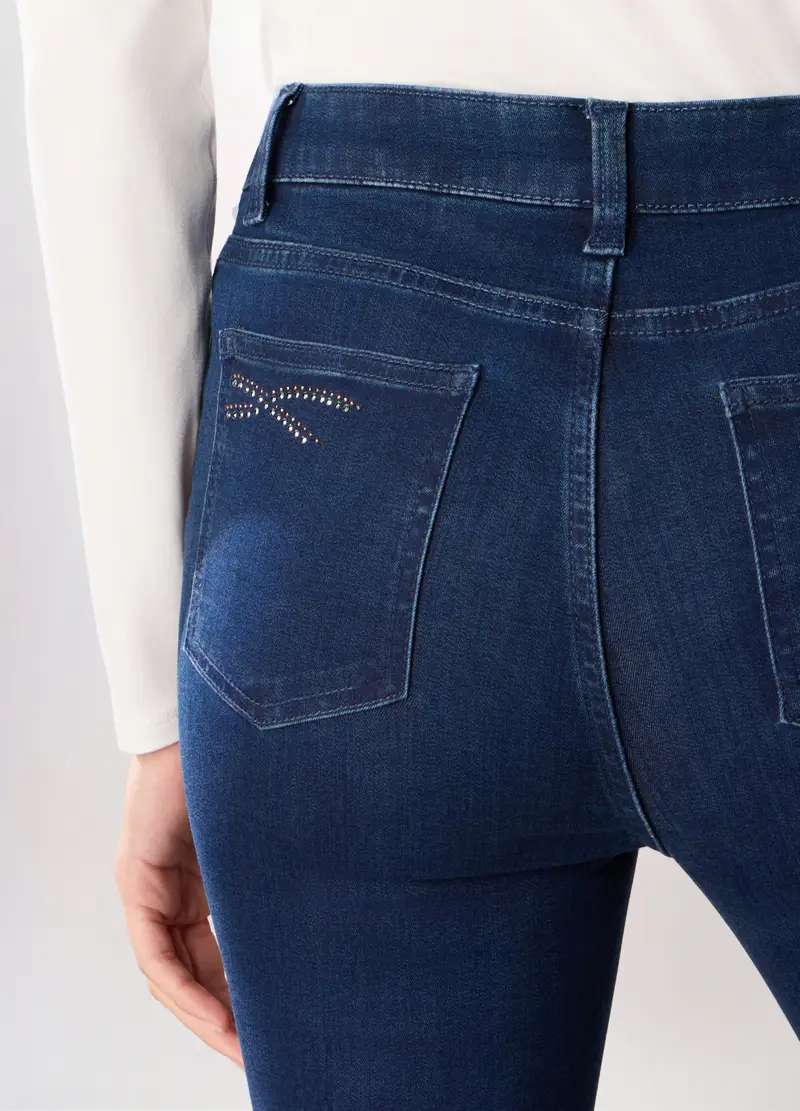 Pantaloni In Denim Misto Cotone Donna, Blu scuro miniatura 3