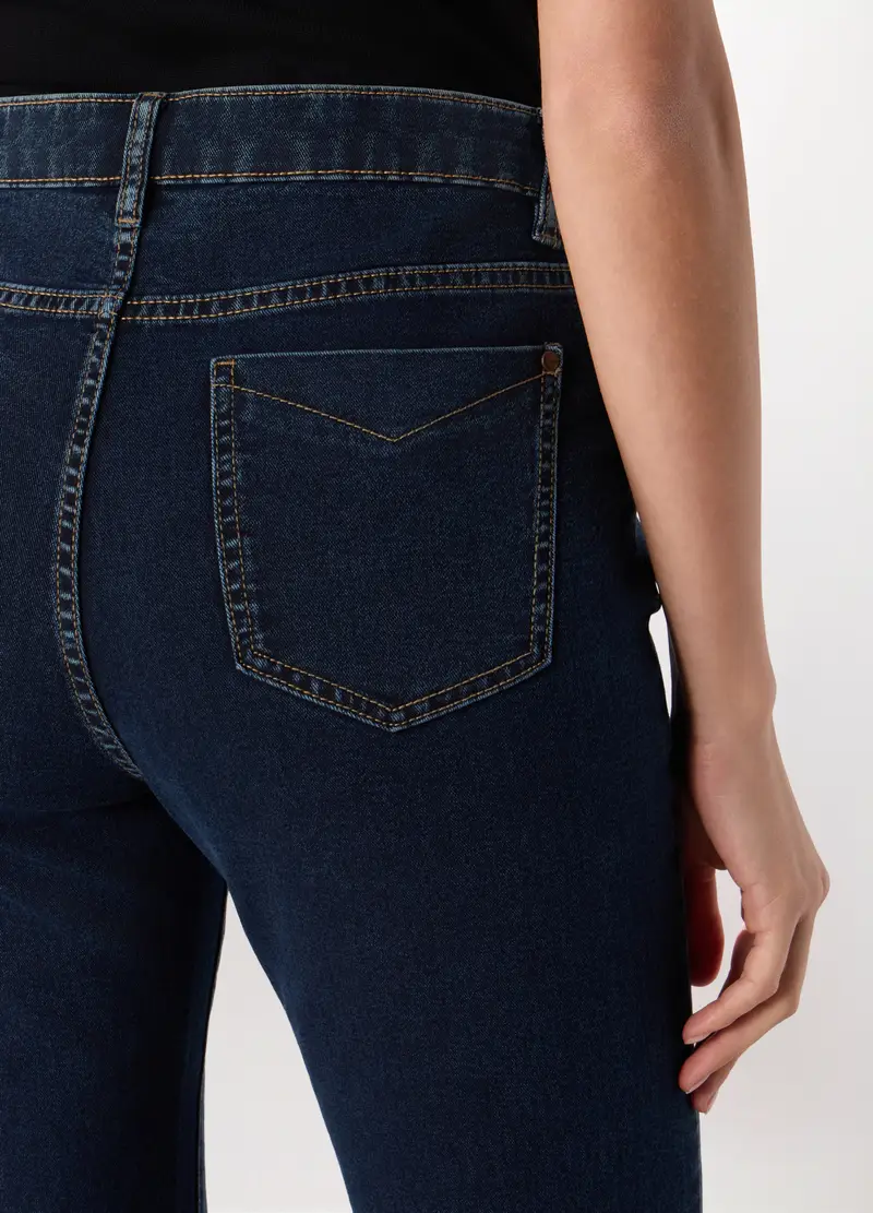 Pantaloni In Denim Misto Cotone Donna, Blu scuro miniatura 3