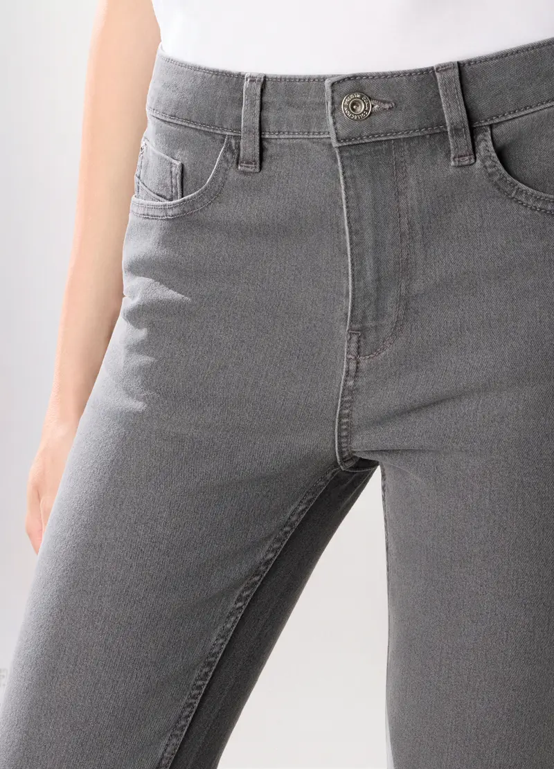 Pantaloni In Denim Misto Cotone Donna, Grigio chiaro miniatura 3