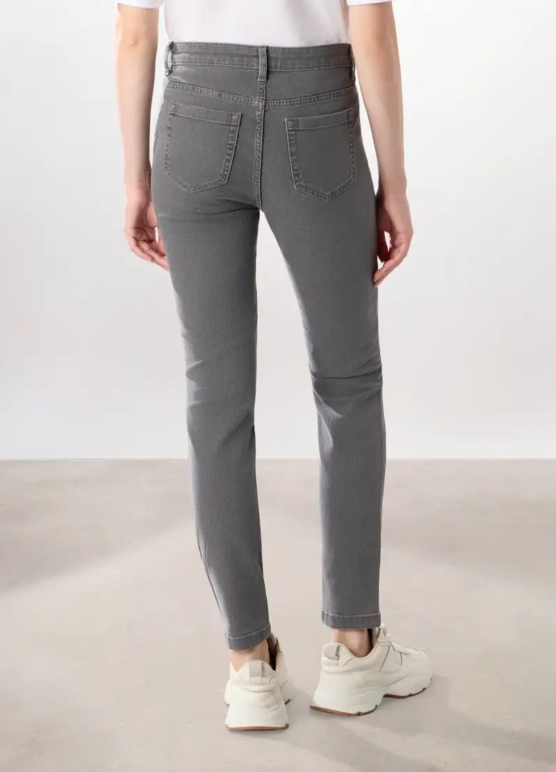 Pantaloni In Denim Misto Cotone Donna, Grigio chiaro miniatura 2