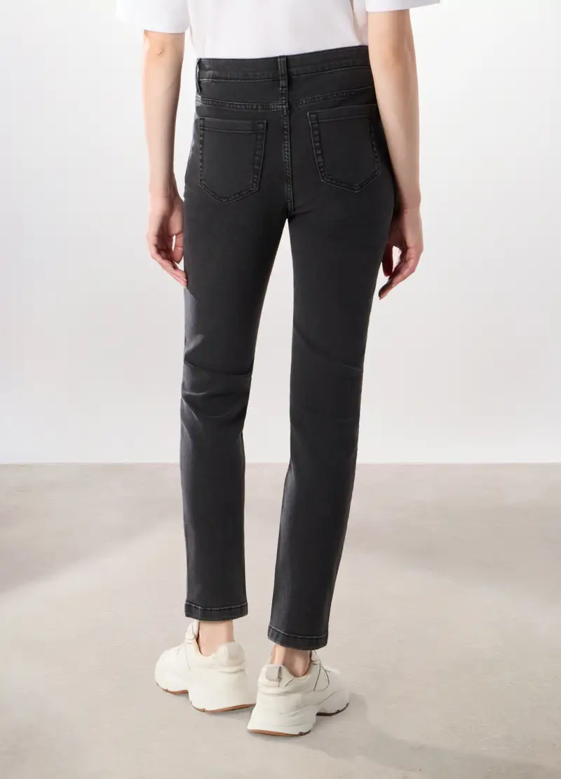 Pantaloni In Denim Misto Cotone Donna, Nero miniatura 2