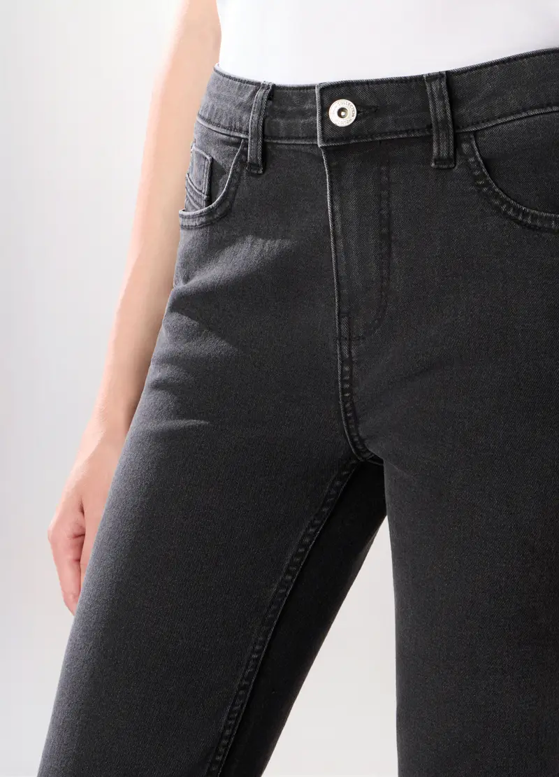 Pantaloni In Denim Misto Cotone Donna, Nero miniatura 3