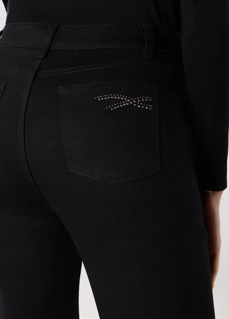 Pantaloni In Denim Misto Cotone Donna, Nero miniatura 3