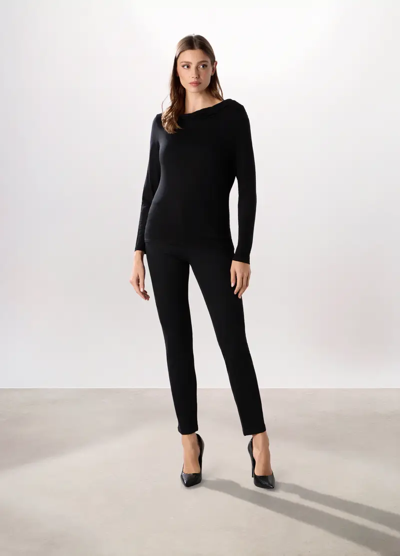 Pantaloni In Denim Misto Cotone Donna, Nero