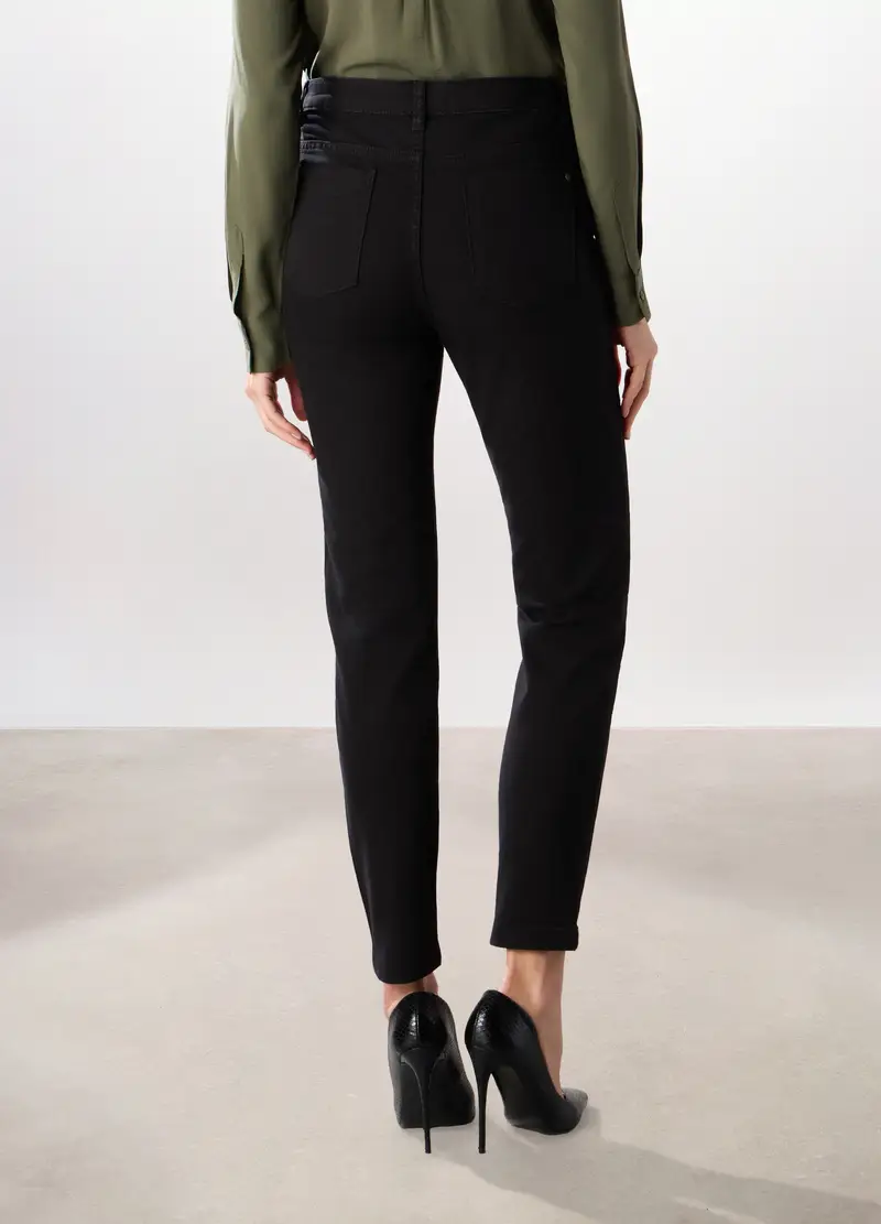 Pantaloni In Denim Misto Cotone Donna, Nero miniatura 2