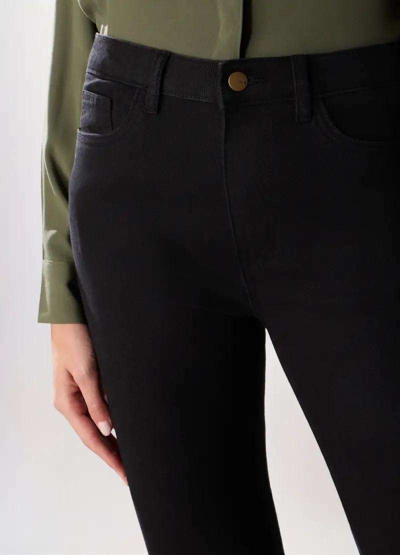 Pantaloni In Denim Misto Cotone Donna, Nero miniatura 3