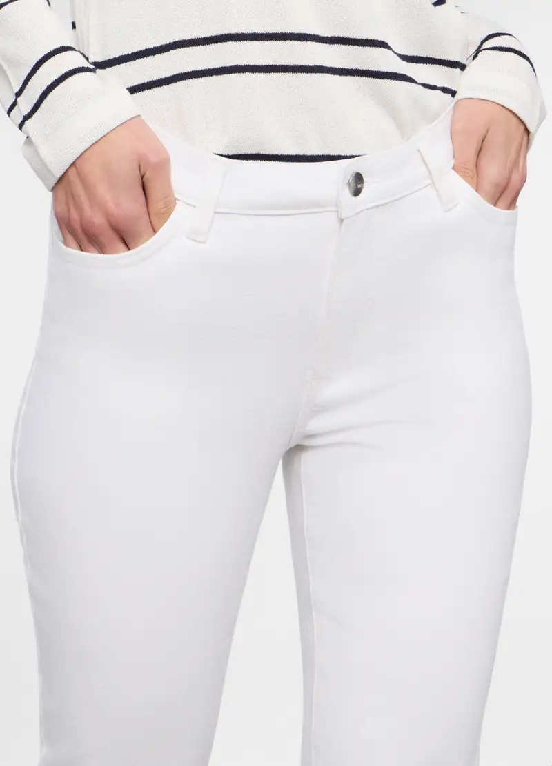 Pantaloni In Denim Stretch Donna, Bianco gesso miniatura 3