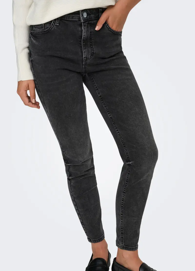 Pantaloni In Denim Stretch Donna, Unisex, Nero miniatura 3