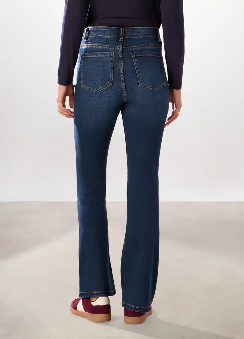 Pantaloni In Denim Stretch Misto Cotone Donna, Blu scuro miniatura 2