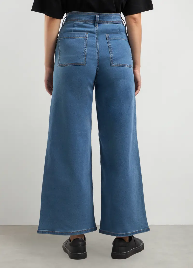 Pantaloni In Denim Wide Leg Donna, Blu denim miniatura 2