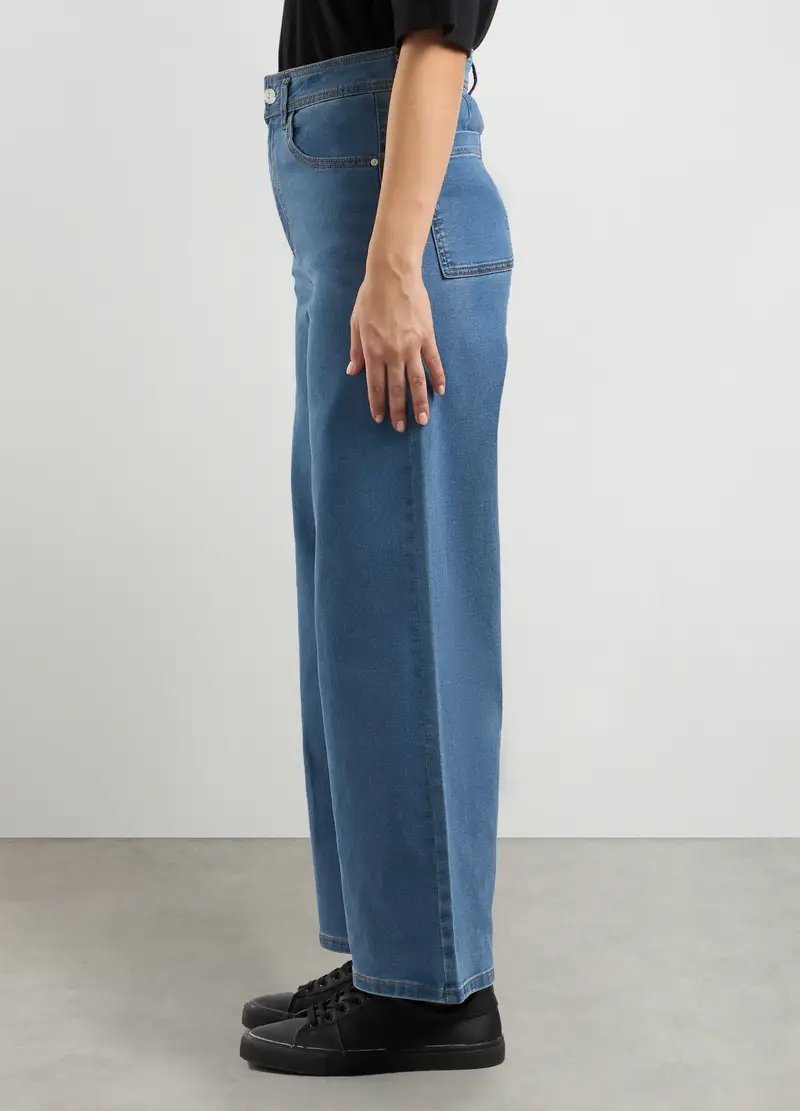 Pantaloni In Denim Wide Leg Donna, Blu denim miniatura 3