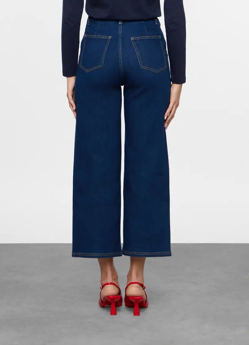 Pantaloni In Denim Wide Leg Donna, Blu denim miniatura 2
