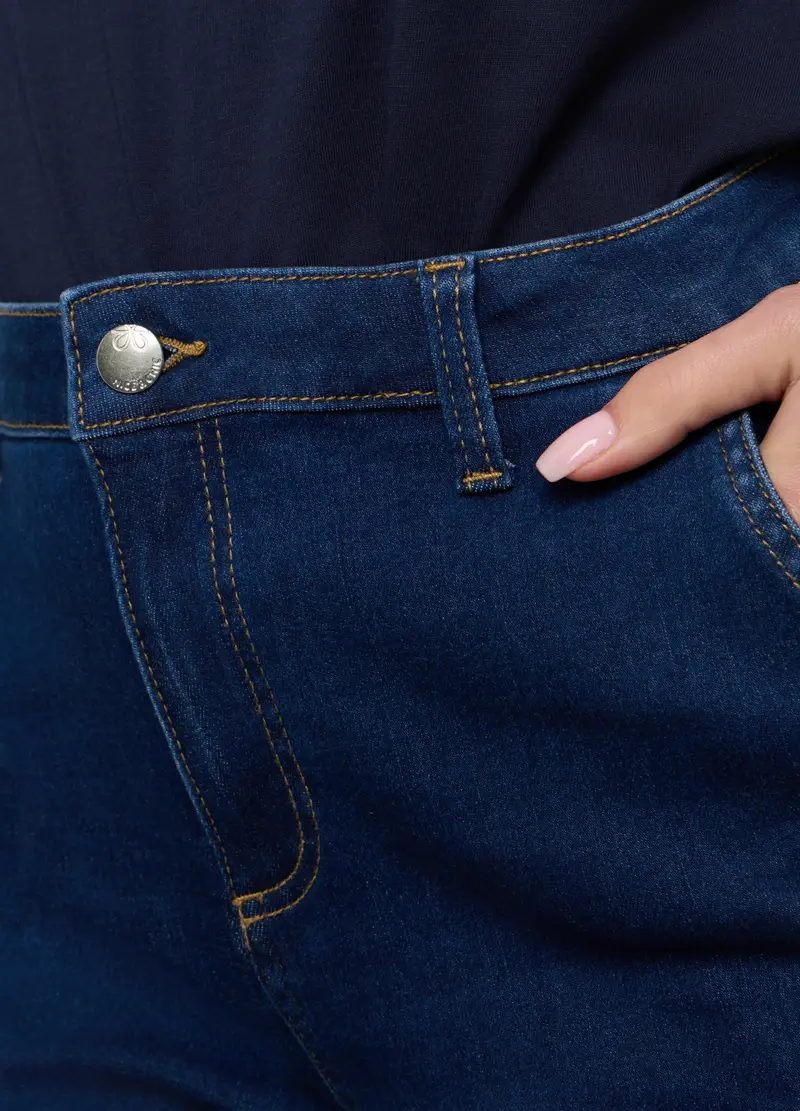 Pantaloni In Denim Wide Leg Donna, Blu denim miniatura 3