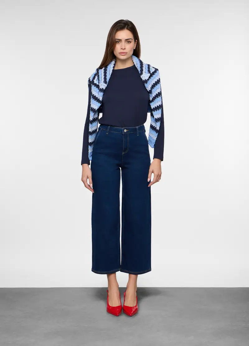 Pantaloni In Denim Wide Leg Donna, Blu denim
