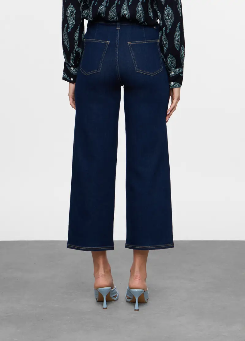 Pantaloni In Denim Wide Leg Donna, Blu scuro miniatura 2