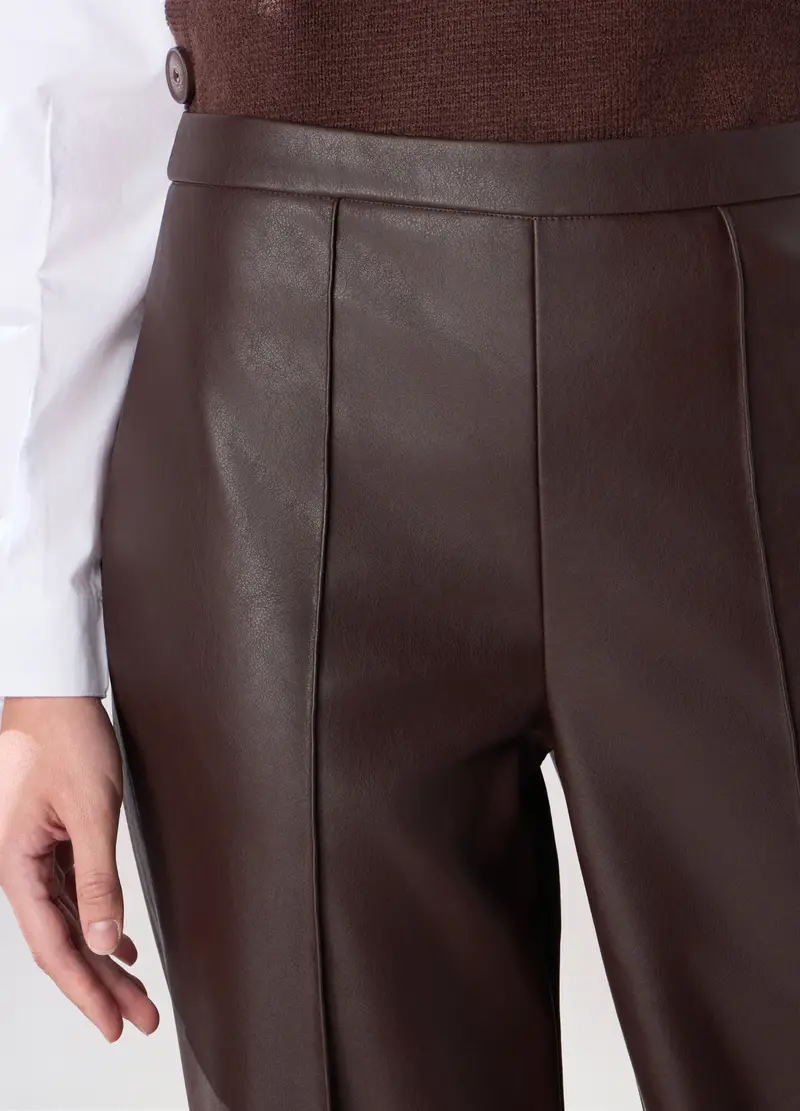 Pantaloni In Eco Pelle Donna, Marrone scuro miniatura 3
