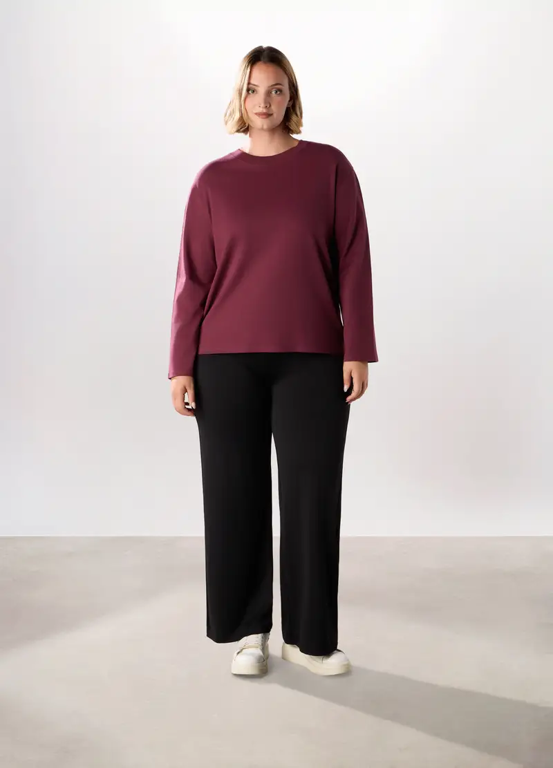 Pantaloni In Interlock Stretch Donna Curvy, Nero