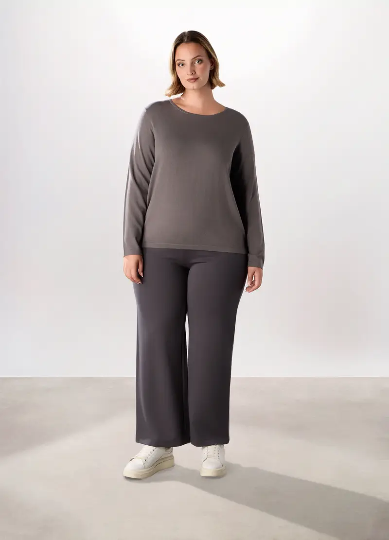 Pantaloni In Misto Viscosa Donna Curvy, Grigio chiaro