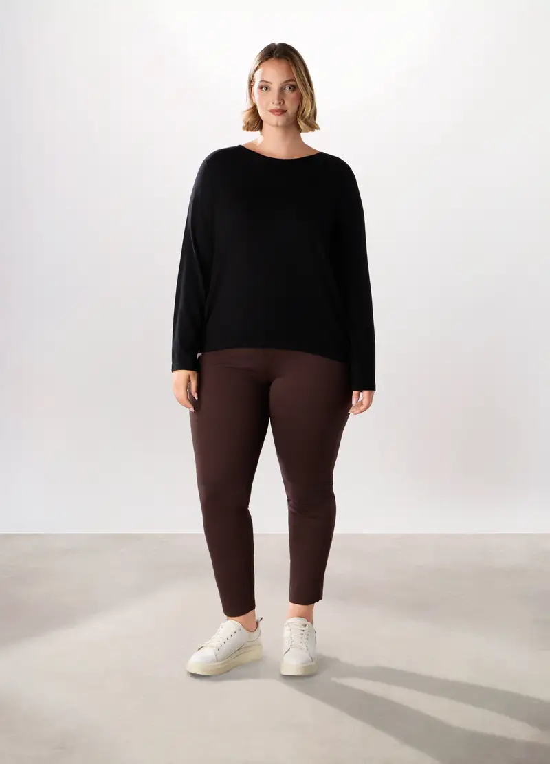 Pantaloni In Misto Viscosa Donna Curvy, Marrone cioccolato