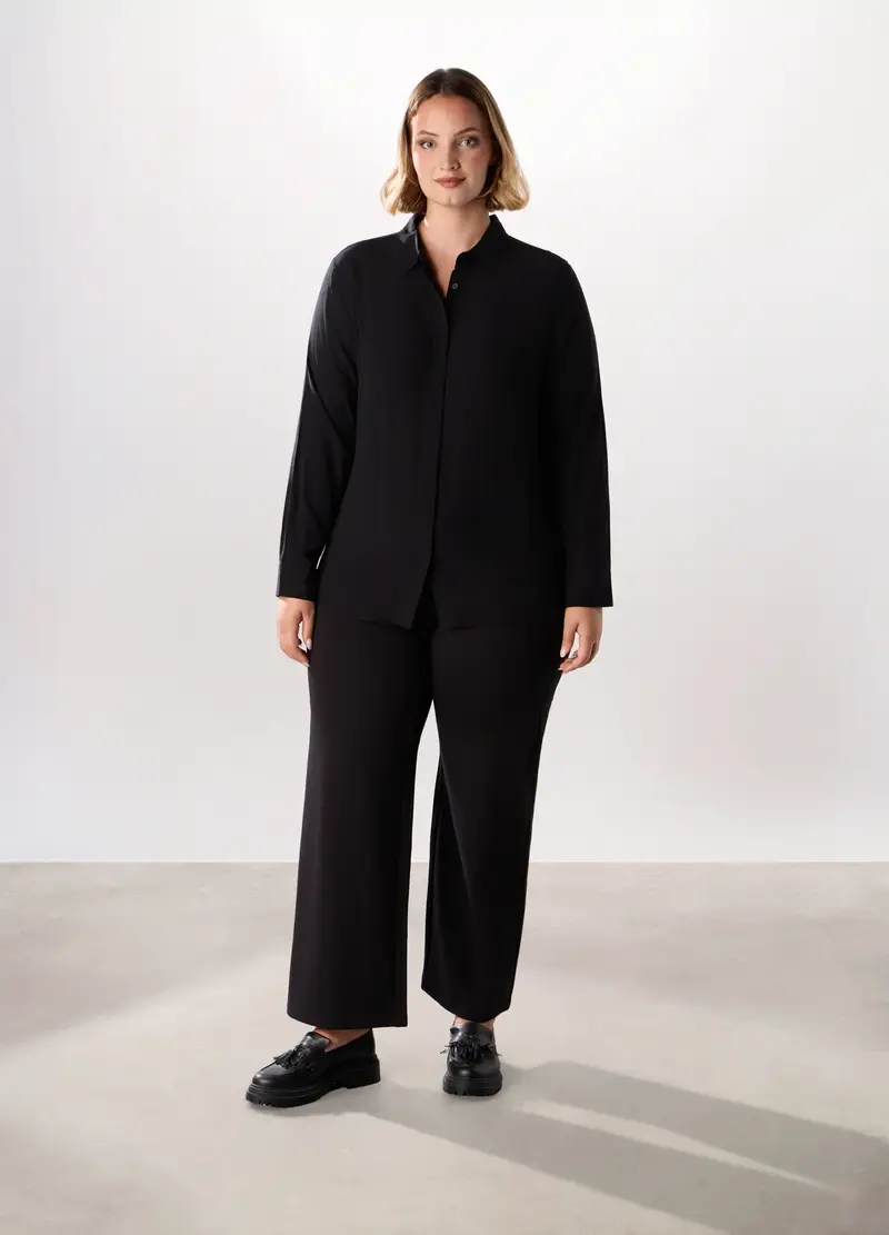 Pantaloni In Misto Viscosa Donna Curvy, Nero