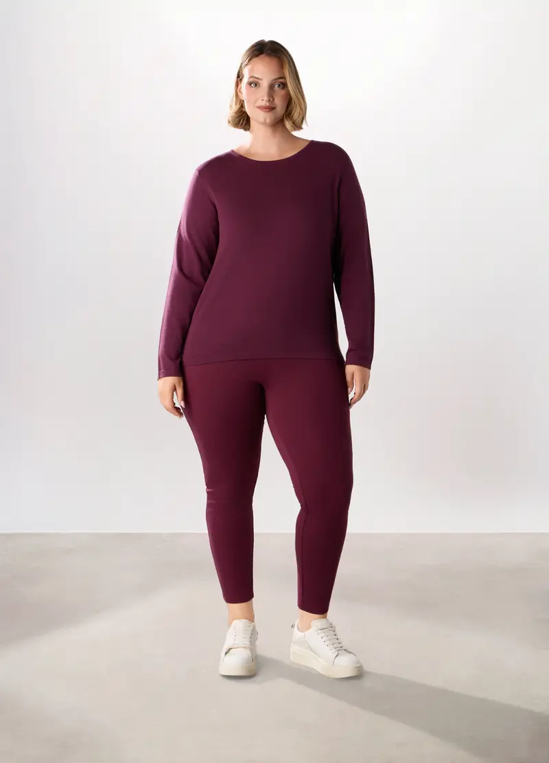 Pantaloni In Misto Viscosa Donna Curvy, Rosso burgundy