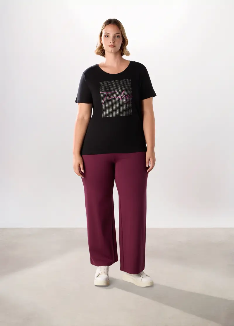 Pantaloni In Misto Viscosa Donna Curvy, Rosso burgundy
