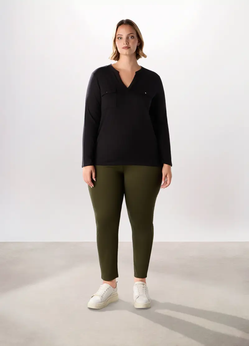 Pantaloni In Misto Viscosa Donna Curvy, Verde scuro