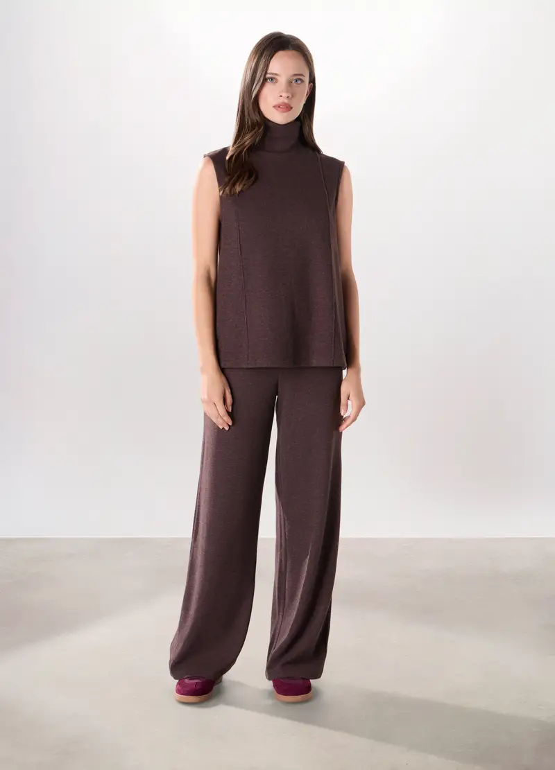 Pantaloni In Misto Viscosa Donna, Marrone cioccolato