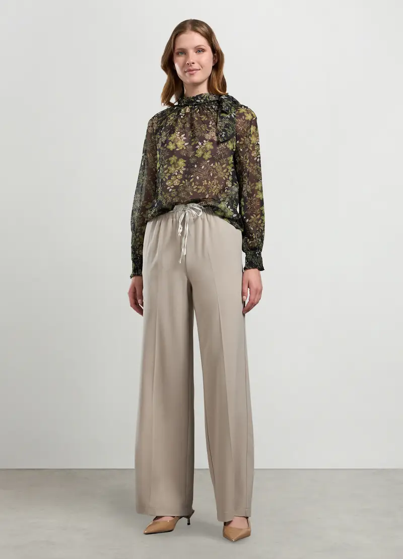 Pantaloni In Misto Viscosa Stretch Donna, Beige chiaro