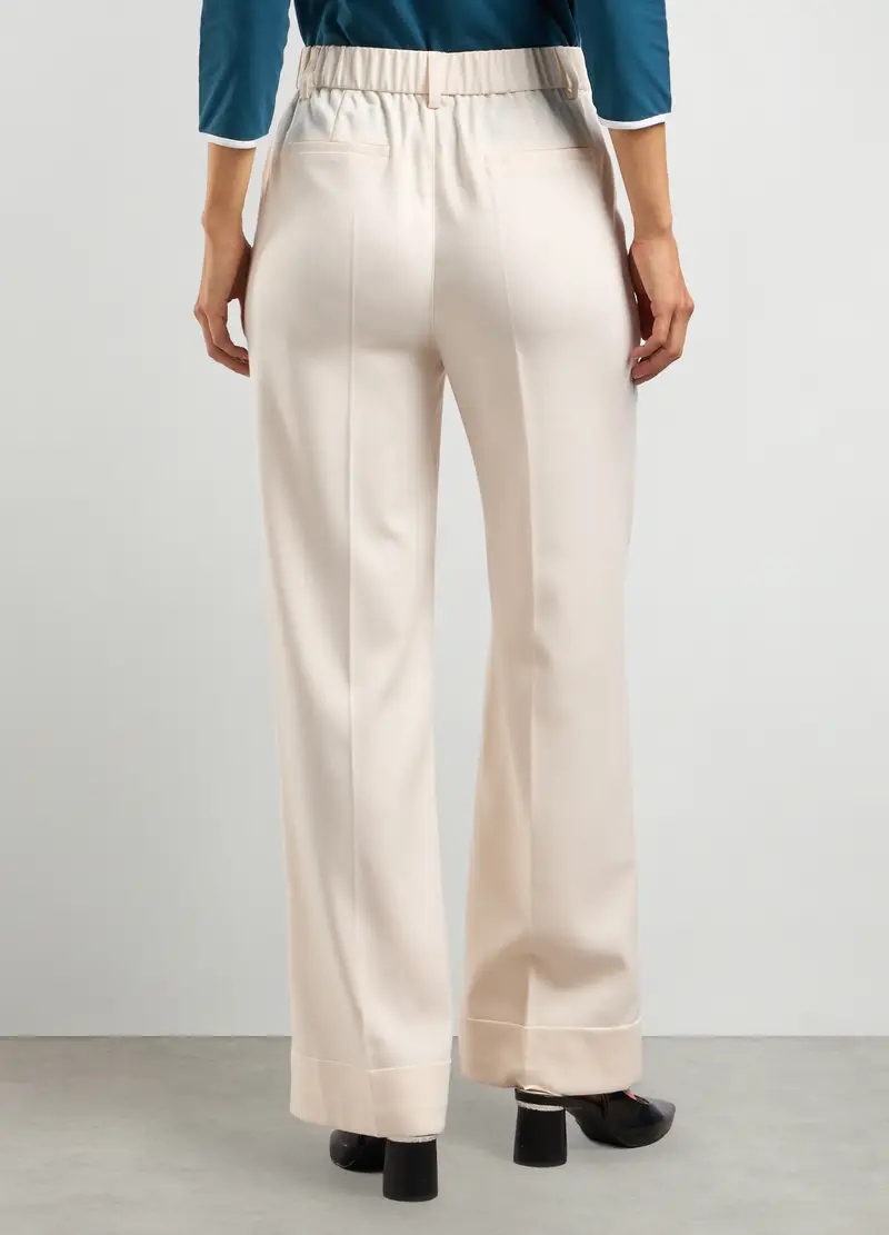 Pantaloni In Misto Viscosa Stretch Donna, Bianco gesso miniatura 2