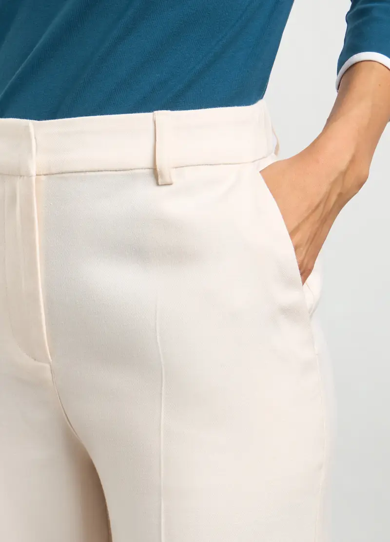 Pantaloni In Misto Viscosa Stretch Donna, Bianco gesso miniatura 3