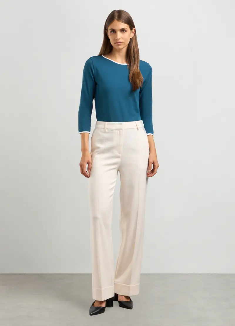 Pantaloni In Misto Viscosa Stretch Donna, Bianco gesso