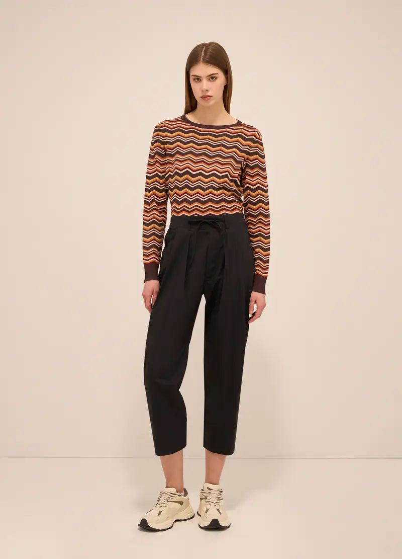 Pantaloni In Popeline Di Misto Cotone Donna, Nero