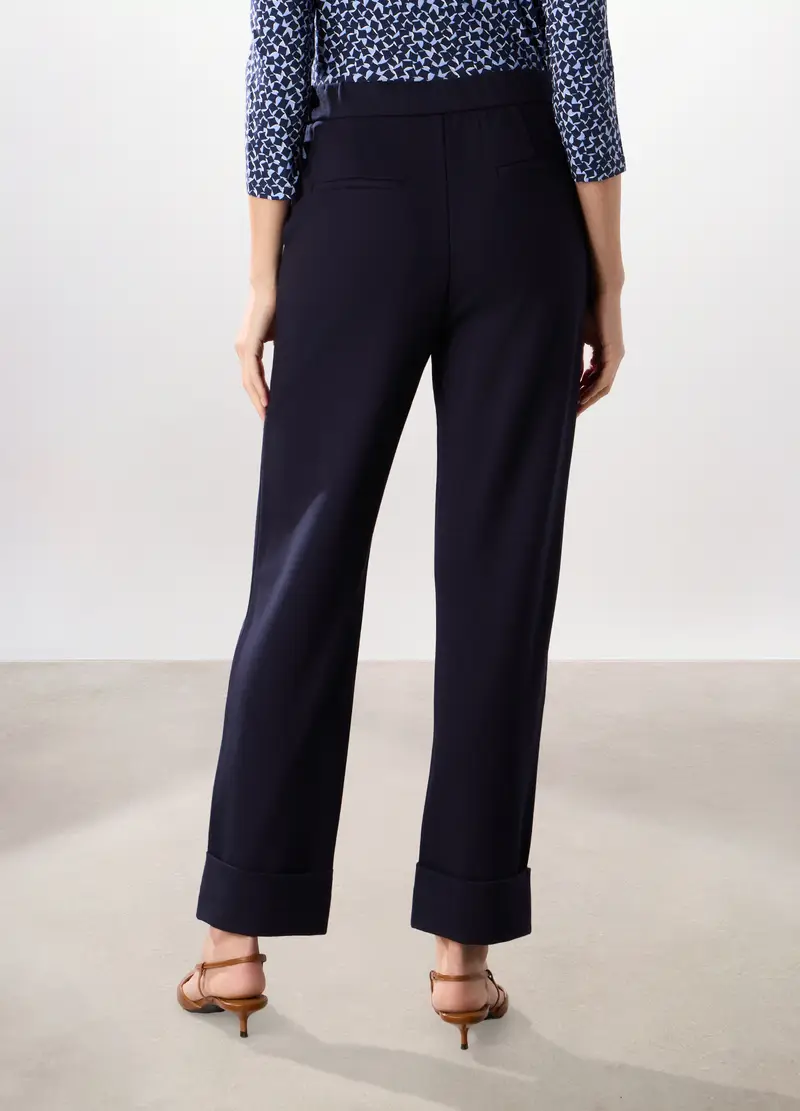 Pantaloni In Punto Milano Di Misto Viscosa Stretch Donna, Blu navy miniatura 2