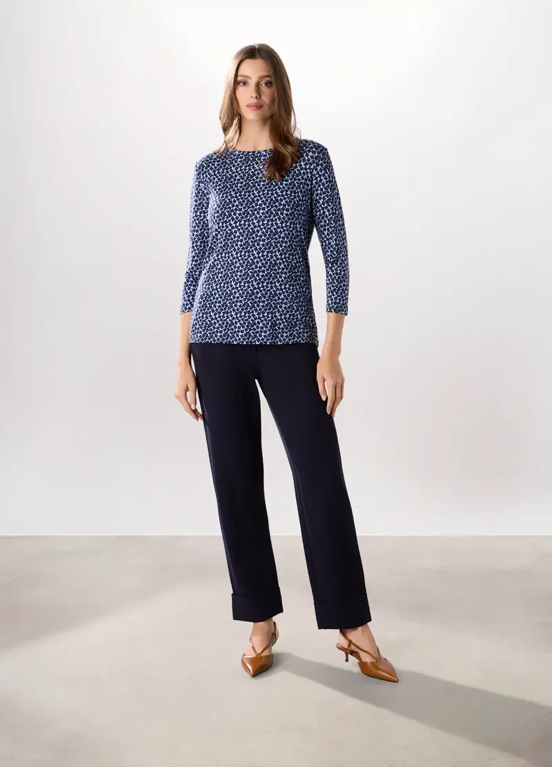 Pantaloni In Punto Milano Di Misto Viscosa Stretch Donna, Blu navy