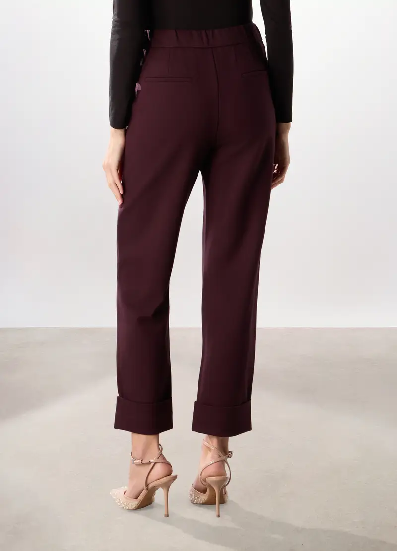 Pantaloni In Punto Milano Di Misto Viscosa Stretch Donna, Rosso scuro miniatura 2