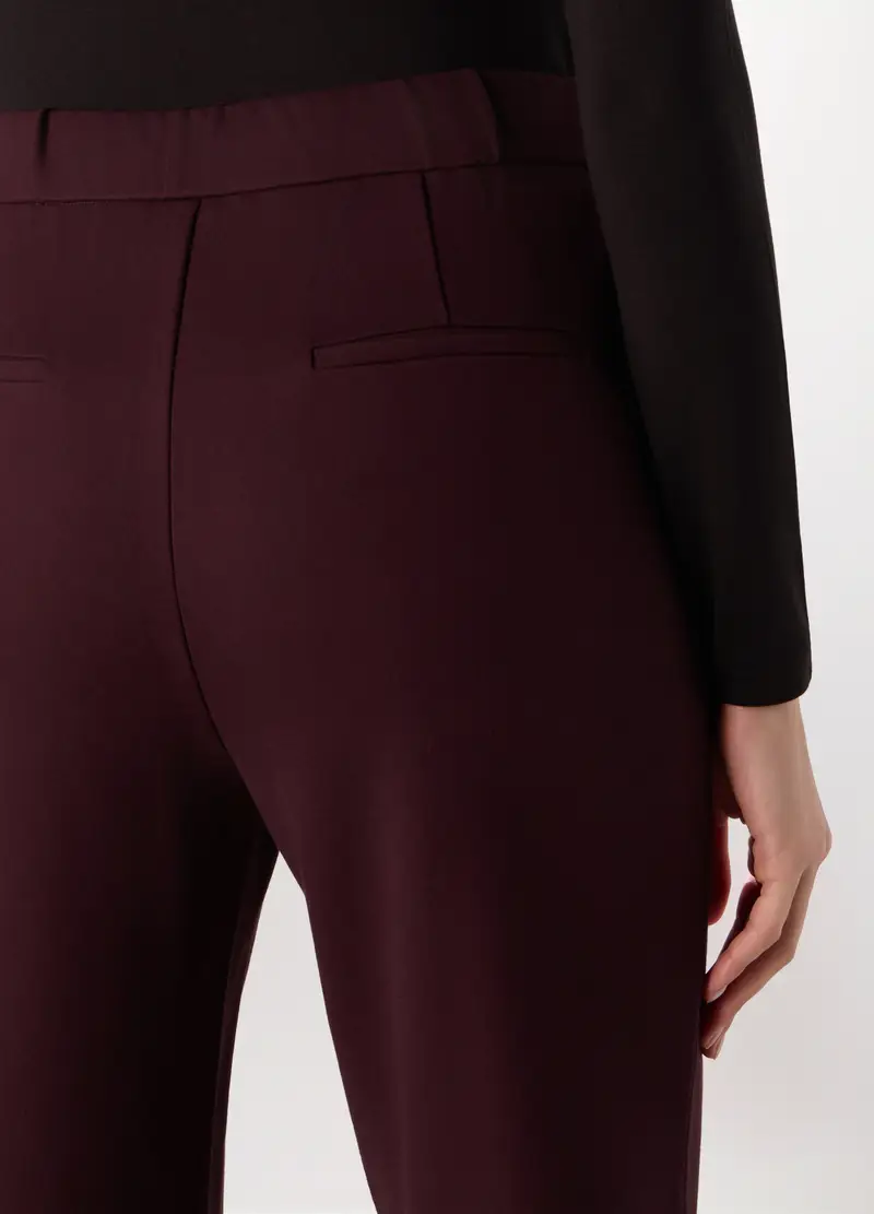 Pantaloni In Punto Milano Di Misto Viscosa Stretch Donna, Rosso scuro miniatura 3