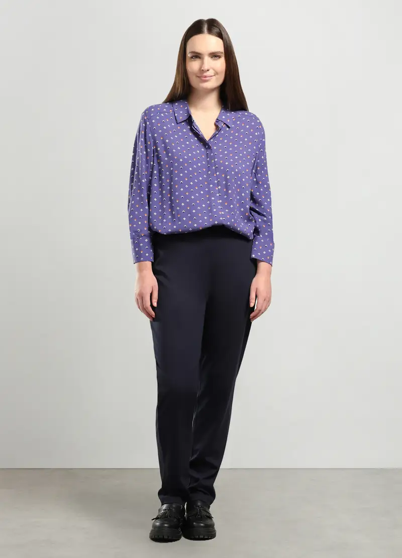 Pantaloni In Punto Milano Donna Curvy, Blu scuro