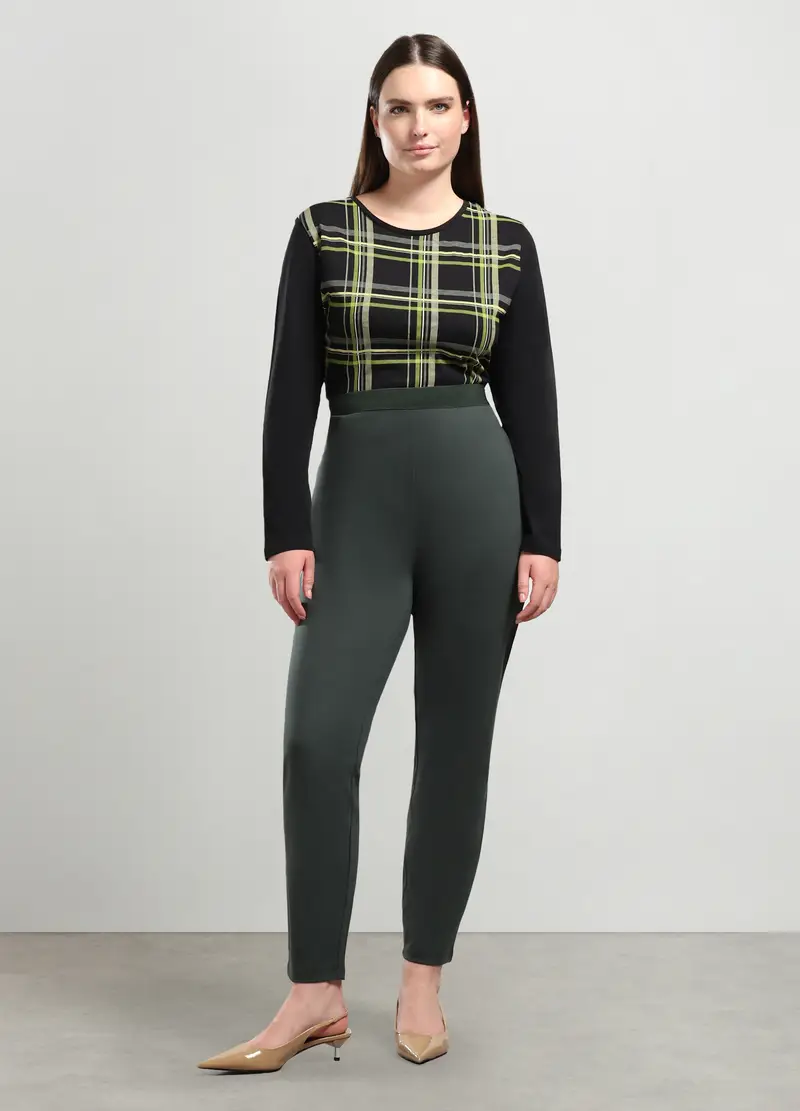 Pantaloni In Punto Milano Donna Curvy, Verde foglia