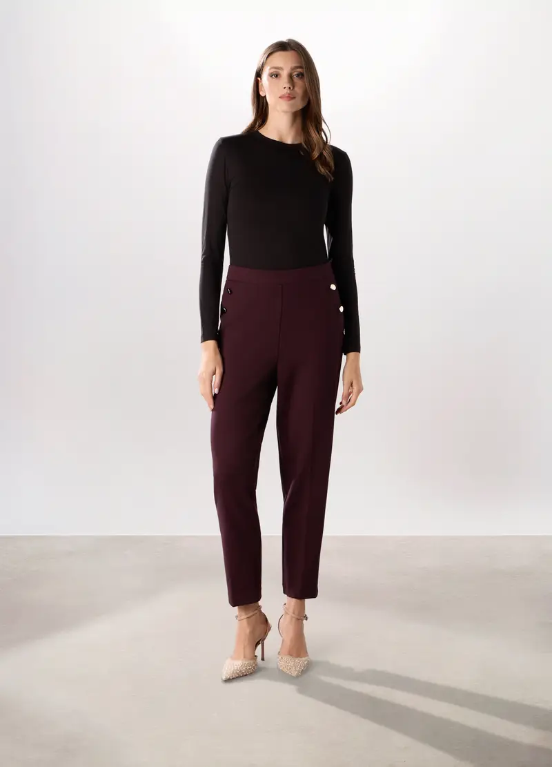 Pantaloni In Punto Milano Donna, Rosso scuro