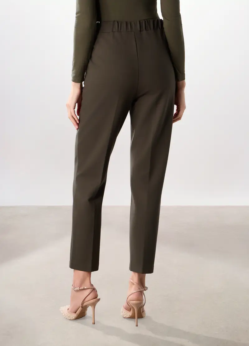 Pantaloni In Punto Milano Donna, Verde oliva miniatura 2