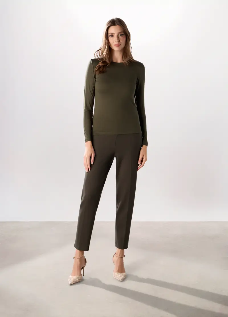 Pantaloni In Punto Milano Donna, Verde oliva