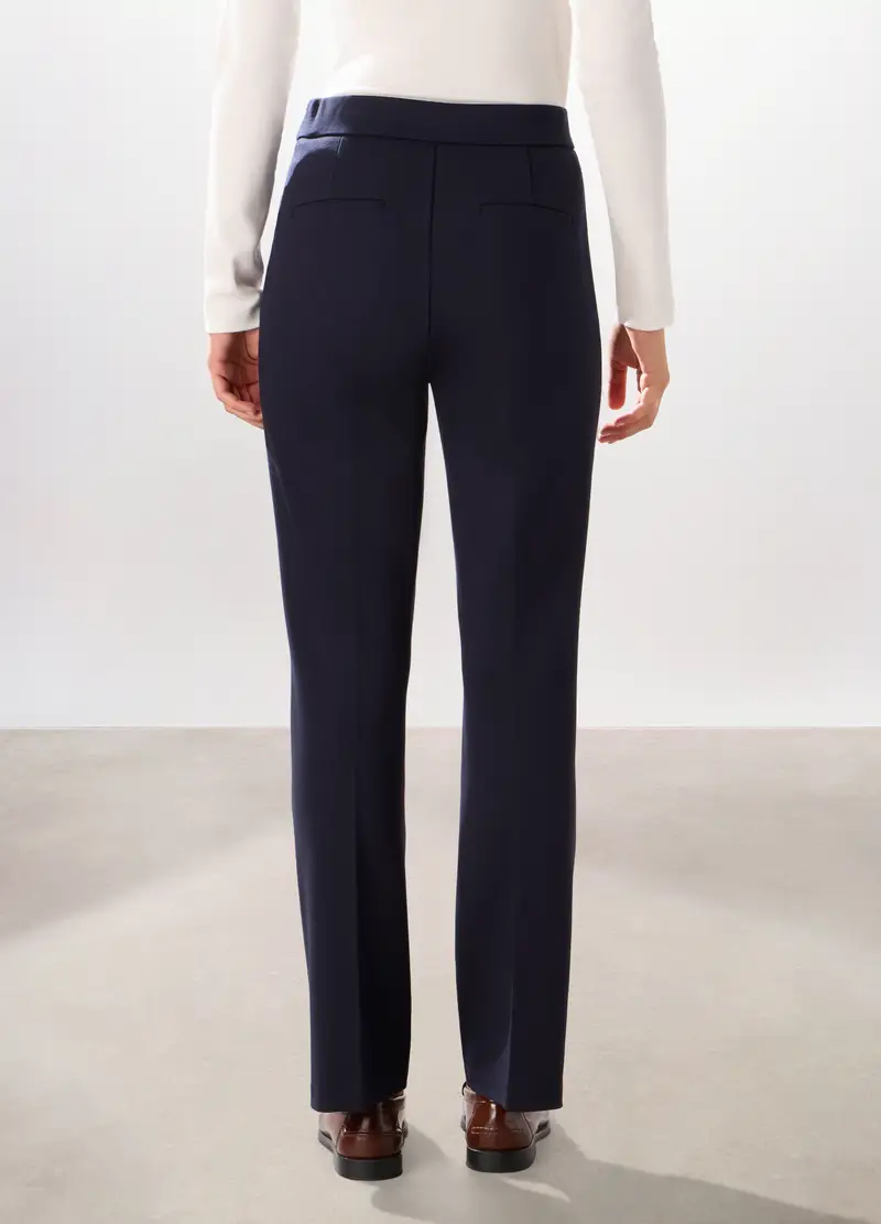 Pantaloni In Punto Milano Misto Viscosa Donna, Blu navy miniatura 2