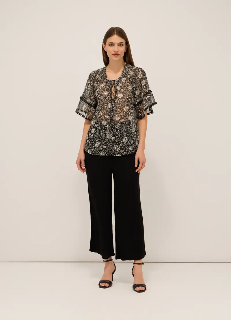 Pantaloni In Pura Viscosa Creponne Donna, Nero