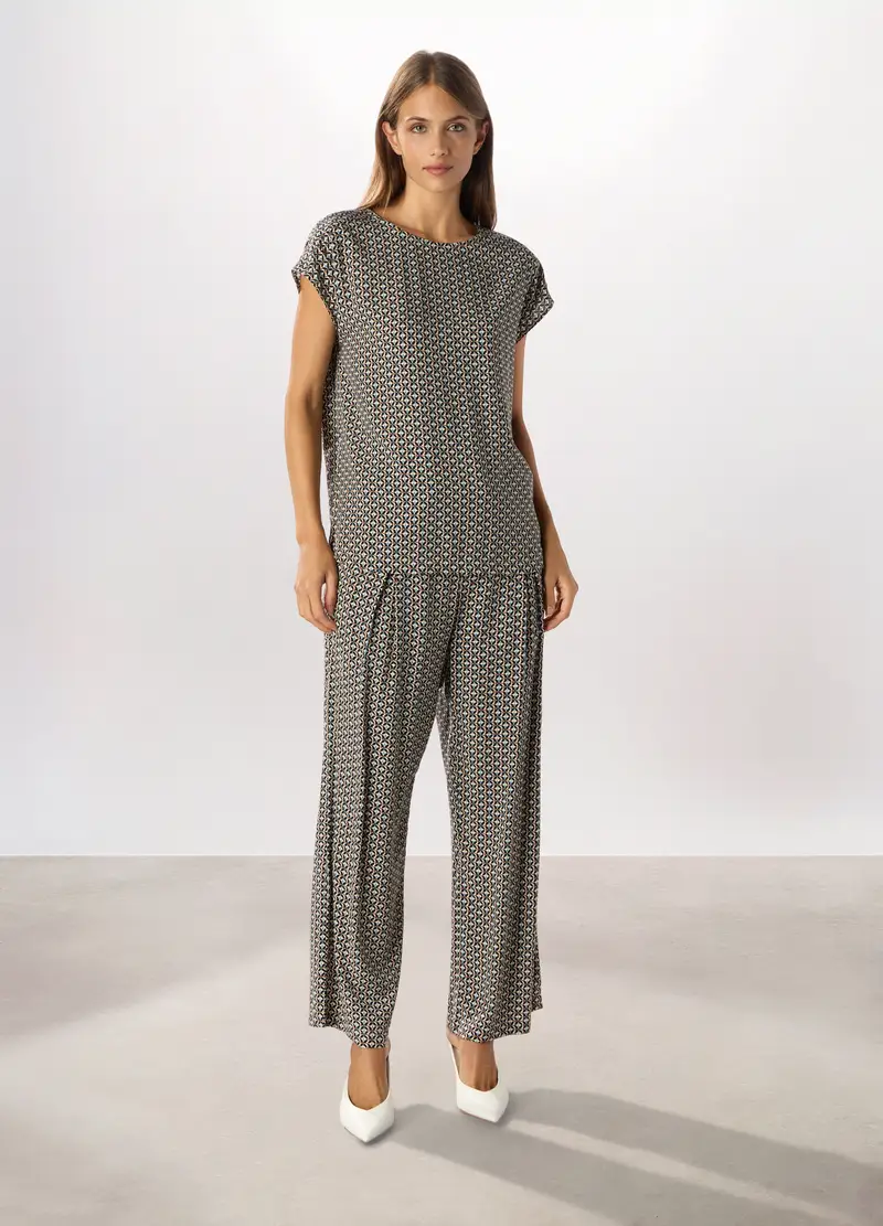 Pantaloni In Pura Viscosa Donna, Beige chiaro