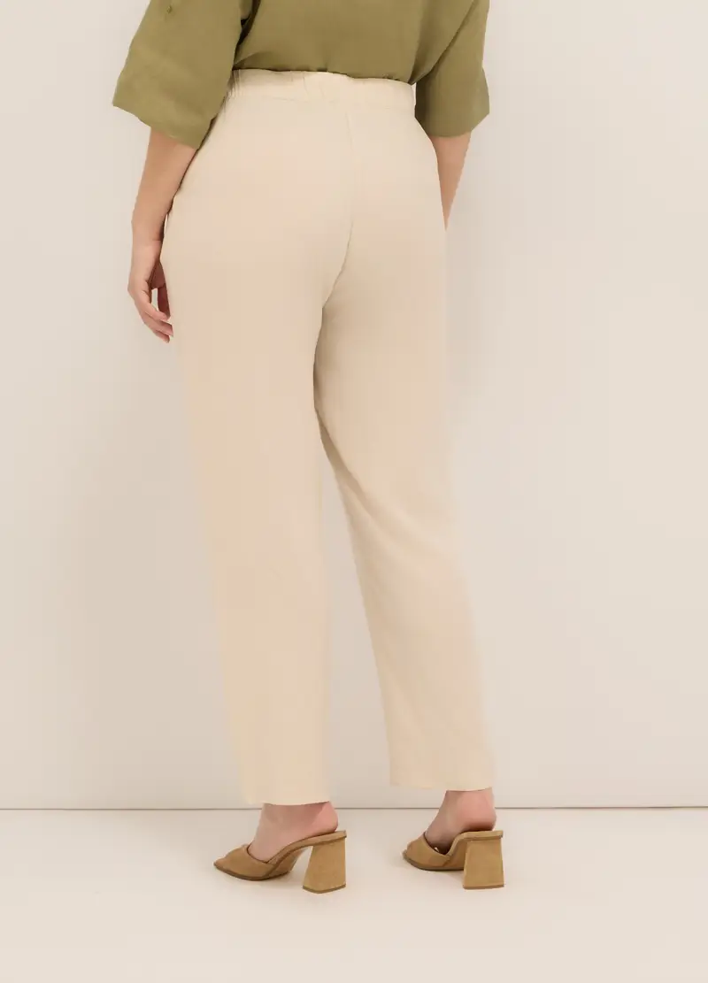 Pantaloni In Pura Viscosa Donna Curvy, Beige chiaro miniatura 2