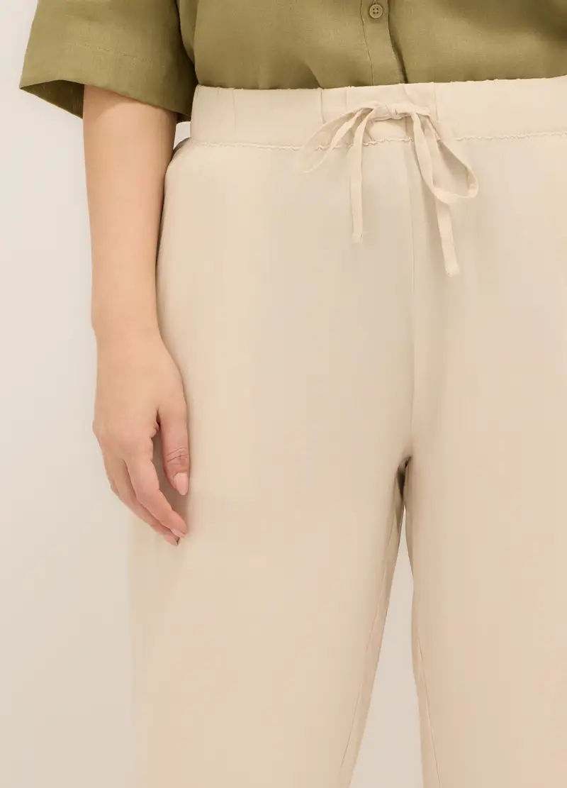 Pantaloni In Pura Viscosa Donna Curvy, Beige chiaro miniatura 3