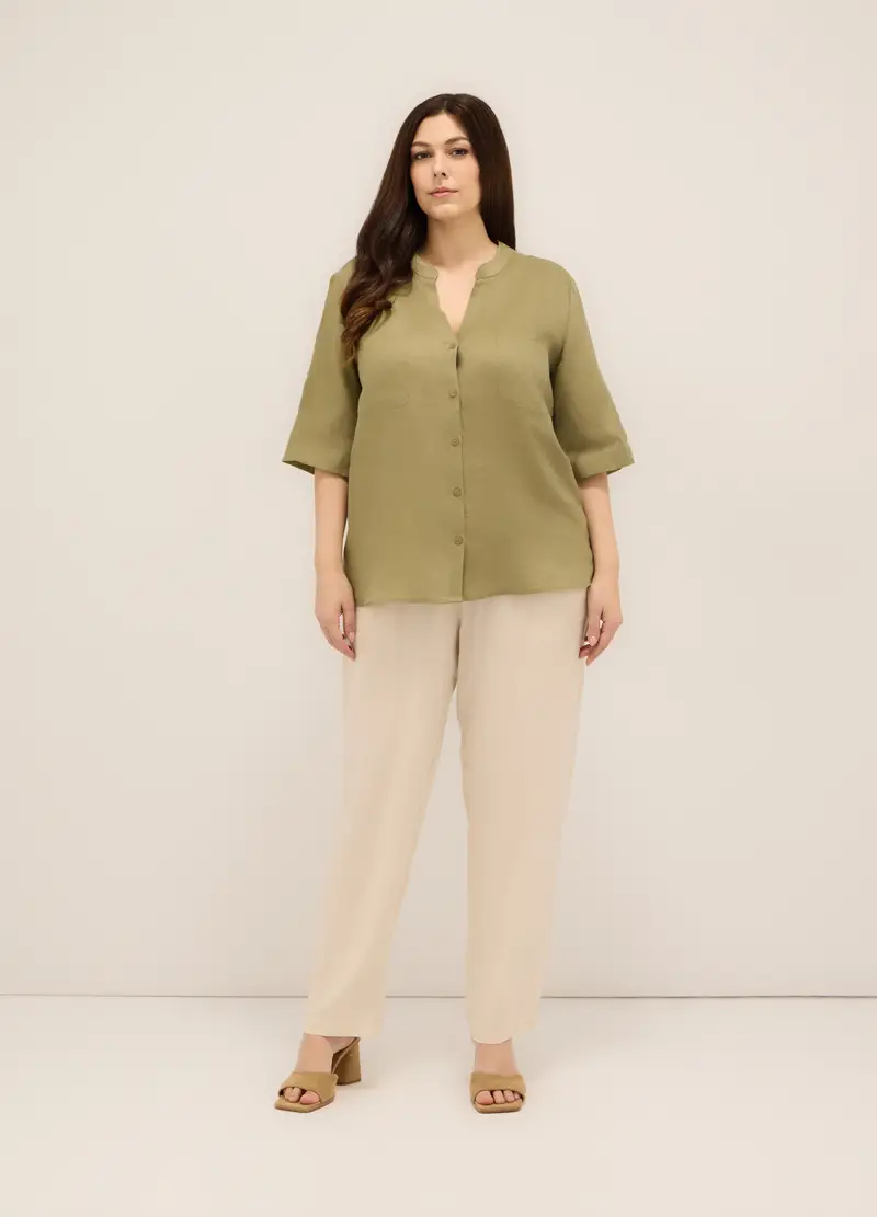 Pantaloni In Pura Viscosa Donna Curvy, Beige chiaro