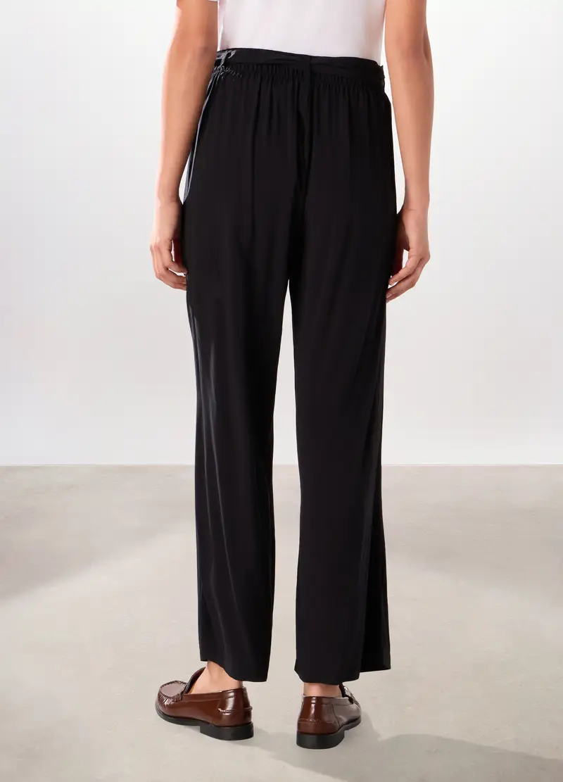 Pantaloni In Pura Viscosa Donna, Nero miniatura 2