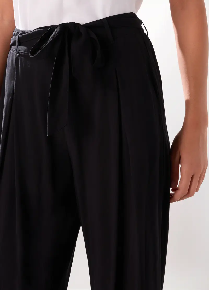 Pantaloni In Pura Viscosa Donna, Nero miniatura 3
